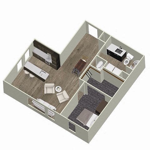 Floor plan for 1 bed, 1 bath, 700 sqft